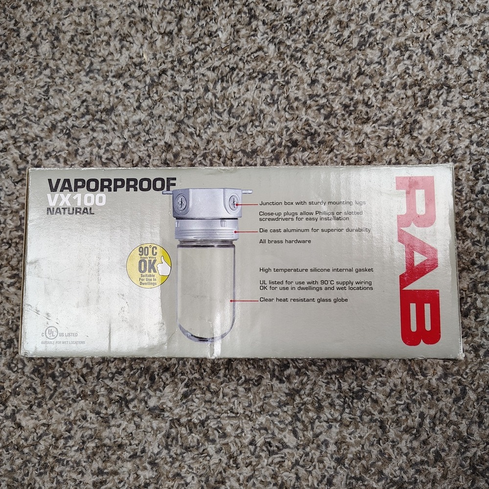 RAB VX100 Vaporproof Light Fixture Cover Natural Glass Globe Junction Box Supply